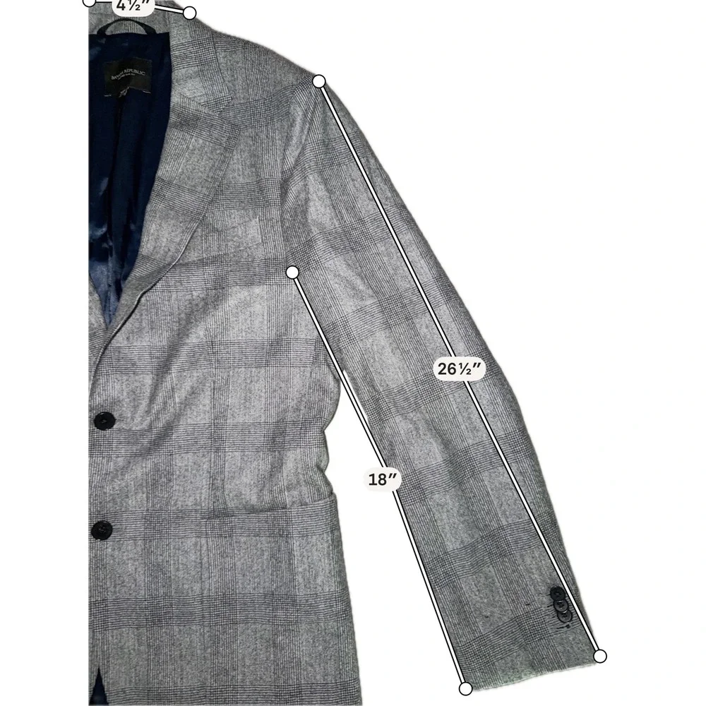 Banana Republic Vitale Barberis Canonico Wool Blazer Grey Plaid 38R Slim Fit A1